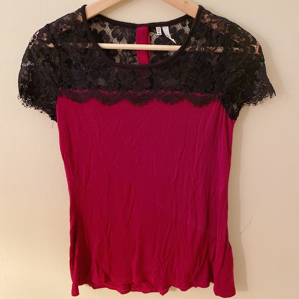 Red and black “Night Out” lace top